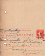 E762 Entier Postal Carte Lettre Plomberie Gravez Ferrières La Grande - Cartoline-lettere