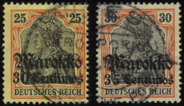 DP IN MAROKKO 50I,51x O, 1911, 30 C. Auf 25 Pf. Und 35 C. Auf 30 Pf., Friedensdruck, 2 Prachtwerte, Mi. 31.- - Deutsche Post In Marokko