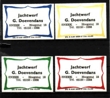 4 Dutch Matchbox Labels, Sneek - Hoogend - Fryslân, Jachtwerf, G. Doevendans, Holland Netherlands - Luciferdozen - Etiketten