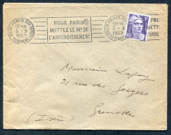 RC 27787 FRANCE 1952 RBV PARIS XIV AVENUE Gal LECLERC / POUR PARIS METTEZ LE N° DE L'ARRONDISSEMENT LETTRE POUR GRENOBLE - Mechanical Postmarks (Advertisement)