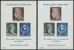 DDR Bl. 12I/II **, 1955, Block Schiller, Beide Wasserzeichen, 2 Prachtblocks, Mi. 54.- - Andere & Zonder Classificatie