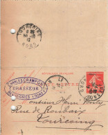 E764 Entier Postal Carte Lettre Charles Champon Brasseur Beaudignies Nord - Kaartbrieven