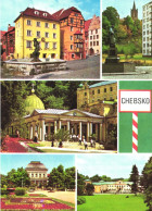 CHEBSKO, EGERLAND, MULTIPLE VIEWS, ARCHITECTURE, FOUNTAIN, STATUE, SCULPTURE, GARDEN, PARK, CZECH REPUBLIC, POSTCARD - Tchéquie