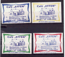 4 Dutch Matchbox Labels, Breda - North Brabant, Café EFFEN, C. Bastiaansen-v.d. Berg, Holland Netherlands - Luciferdozen - Etiketten