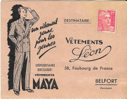 1949 - Vêtement Léon 58, Faubourg De France BELFORT - Belfort - Città