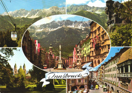 INNSBRUCK, TIROL, MULTIPLE VIEWS, ARCHITECTURE, MOUNTAIN, CABLE CAR, TOWER WITH CLOCK, CHURCH, CARS, AUSTRIA, POSTCARD - Innsbruck