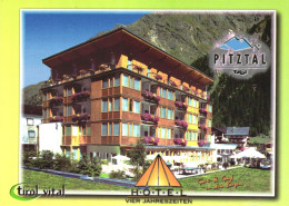 PITZTAL, TIROL, ARCHITECTURE, HOTEL, MOUNTAIN, TERRACE, UMBRELLA, AUSTRIA, POSTCARD - Pitztal