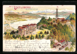 Lithographie Zürich, Uetliberg Mit Hotel Und Bahnhof  - Other & Unclassified