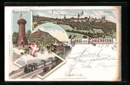 Lithographie Wien XIX, Hotel Kahlenberg, Stefaniewarte Und Wappen  - Sonstige & Ohne Zuordnung