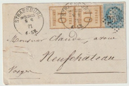 1300p - Mixte STRASSBURG  Pour NEUFCHATEAU Vosges - 8 Aout 71 - 2 X 10 Ctes Alsace + 20 Napoléon Lauré - - War 1870