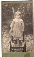 Photo CDV D'une Petite Fille  élégante Debout Sur Une Chaise  Posant  Dans Sont Jardin - Old (before 1900)