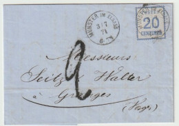 1301p - MUNSTER Im ELSASS  Pour GRANGES Vosges - 3 Juillet 71 - 20 Ctes Alsace + Taxe 2 Décimes - - War 1870
