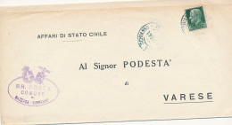 1941 GAZZADA SCHIANNO  DC AZZURRO RISPEDIZIONE CON VARESE - Poststempel