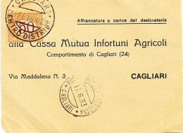 1933 MUSSOLINIA DI SARDEGNA  CAGLIARI 2 TASSA A ACRICO X CAGLIARI 0,50 SEGNATASSE - Marcophilie