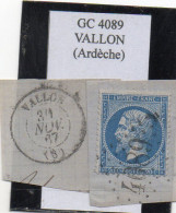 Ardèche - N° 22 Obl GC 4089 Vallon - 1862 Napoléon III.