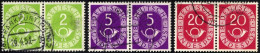BUNDESREPUBLIK 123,125,130  Paar O, 1951, 2, 5 Und 20 Pf. Posthorn, Je Im Waagerechten Paar, Pracht - Used Stamps