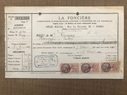 LA FONCIERE Compagnie D'assurances Conttre Le L'incendie Et Le Chomage 1937 - 1900 – 1949