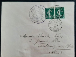 Alsace Enveloppe  Paire De 5c Vert MASSEVAUX Le 11/2/15 Pour Fontenay Sous Bois - 1. Weltkrieg 1914-1918