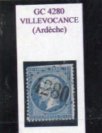 Ardèche - N° 22 (entamé) Obl GC 4280 Villevocance - 1862 Napoleon III