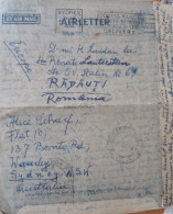 Air Mail Sydney To Rădăuti Romania 1950 Aerograme ,Air Mail Postage Australia 7d - Briefe U. Dokumente