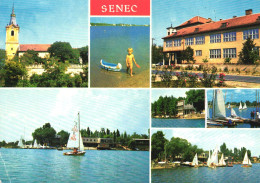 SENEC, MULTIPLE VIEWS, ARCHITECTURE, CHURCH, TOWER, CHILD, TOY BOAT, BOATS, PORT, SLOVAKIA, POSTCARD - Slovaquie