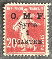 FRASY0060MNH - Type Sower Overprinted And Syrian Surcharge 1 Piastre O/20 C MNH Stamp W/o Gum - Syria - 1921 - Ungebraucht