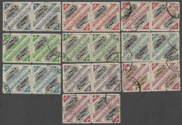 MOZAMBIQUE COMPANY 1935 AIRPLANES - SET IN BLOCKS OF 4 - MINT STAMPS WITH FULL GUM - CANCEL BEIRA 17-10-1935 (NP#99-P35) - Mosambik