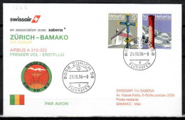 1996 Zurich - Bamako   Swissair First Flight, Erstflug, Premier Vol ( 1 Envelope ) - Autres (Air)
