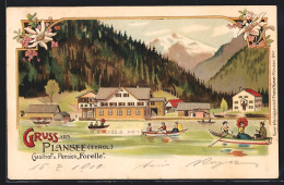 Lithographie Plansee, Gasthof Und Pension Forelle Vom See Aus  - Autres & Non Classés