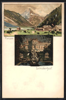 Künstler-AK Otto Strützel: Ettal, Der Plansee Mit Bergpanorama, Der Lindenhof  - Sonstige & Ohne Zuordnung