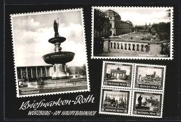 AK Würzburg, Briefmarkengeschäft Kurt Roth, Kaiserstrasse 28, Hauptbahnhof, Fürstbischöfliche Residenz  - Wuerzburg