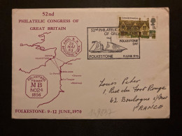 LETTRE GRANDE BRETAGNE TP COTSWOLD LIMESTONE 9d OBL.9 JUNE 1970 FOLKESTONE 52nd PHILATELIC CONGRESS OF GREAT BRITAIN - Filatelistische Tentoonstellingen