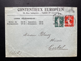 5c & 10c SEMEUSE SUR ENVELOPPE / PARIS 51 POUR CORBEIL 1910 / CONTENTIEUX EUROPEEN - 1921-1960: Période Moderne