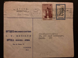 LETTRE OPTIQUE HORLOGERIE BIJOUTERIE I. Y. BENILUZ TP 20F + 5F OBL.MEC.22 FEVR 1957 TANGER CHERIFIEN - Maroc (1956-...)