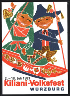 Künstler-AK Würzburg, Zwei Kinder In Tracht Auf Einer Schaukel, Das Kiliani-Volksfest 1983  - Würzburg