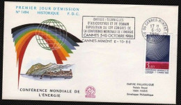 FDC/France/Année 1986 - N°2445 : Conférence Mondiale De L'Energie : Cannes 1986 (avec Flamme) - 1980-1989