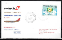 1996 Bamako - Geneva    Swissair/ Sabena First Flight, Erstflug, Premier Vol ( 1 Cover ) - Sonstige (Luft)