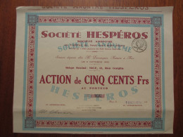 FRANCE - 06 - NICE 1934 - STE HESPEROS - ACTION DE 500 FRS - PEU COURANT - Andere & Zonder Classificatie