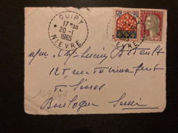 DEVANT TP M DE DECARIS 0,25 + AMIENS 0,05 OBL. Tiretée 20-1 1965 GUIPY NIEVRE (58) - Manual Postmarks