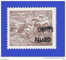 BHUTAN Nu 20 Surcharge 2001 On Nu 1 1984 Stamp Monastries - DOUBLE OVERPRINT - Inverted Bhoutan - Bhutan
