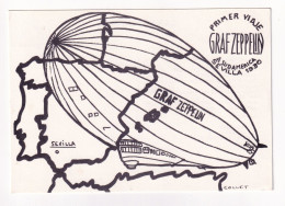 Post Card Graf Zeppelin Seville Sevilla Espagne Primer Viaje A Sudamerica 1930 - Zeppelins