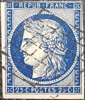 FRANCE N°4a Cérès 25c Bleu Foncé. Oblitéré Grille. - 1849-1850 Ceres