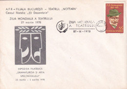 A24853 - I. L. Caragiale World Theatre Day Postal Cover Romania 1978 - Theater