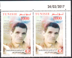 2017 - Tunisie - Commémoration Du Décès Poète De La Patrie Mohamed Sghaïer Ouled Ahmed En Paire 2V Coin Daté - MNH***** - Tunisia (1956-...)