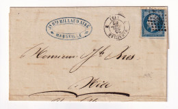 Lettre Marseille 1862 Jean Baptiste Billaud Aîné Napoléon III 20c Nice Alpes Maritimes - 1853-1860 Napoleon III