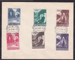 1958 Vaticano Vatican Storia Postale MADONNA DI LOURDES Serie 6 Valori Su Busta Annullo FDC 21.2.58 - Used Stamps