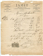 1895 Janvier . Facture JAMET Marchand De Bois à Saint Georges Sur Cher - Timbre Fiscal Quittances 10c - 1800 – 1899