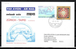 1995 Zurich (Vaduz) - Taipei   Swissair First Flight, Erstflug, Premier Vol ( 1 Cover ) - Sonstige (Luft)