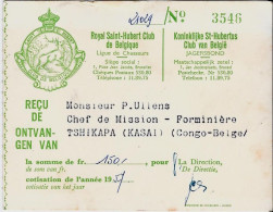 1957 - Royal Saint-Hubert Club De Belgique - Ligue Des Chasseurs  REÇU DE .....ONTVANGEN VAN .....150 Fr - Membership Cards