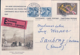 Entier Postal Exprès, Centenaire Des Postes Fédérales + Timbres 40 Ct Bleu (11.9.1949) - Post & Briefboten